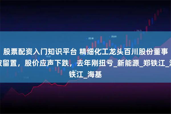 股票配资入门知识平台 精细化工龙头百川股份董事长被留置，股价应声下跌，去年刚扭亏_新能源_郑铁江_海基